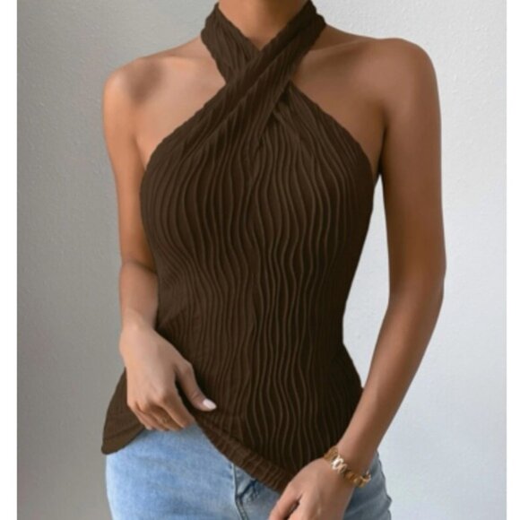 Boho white crisscross front halter top - Picture 12 of 15